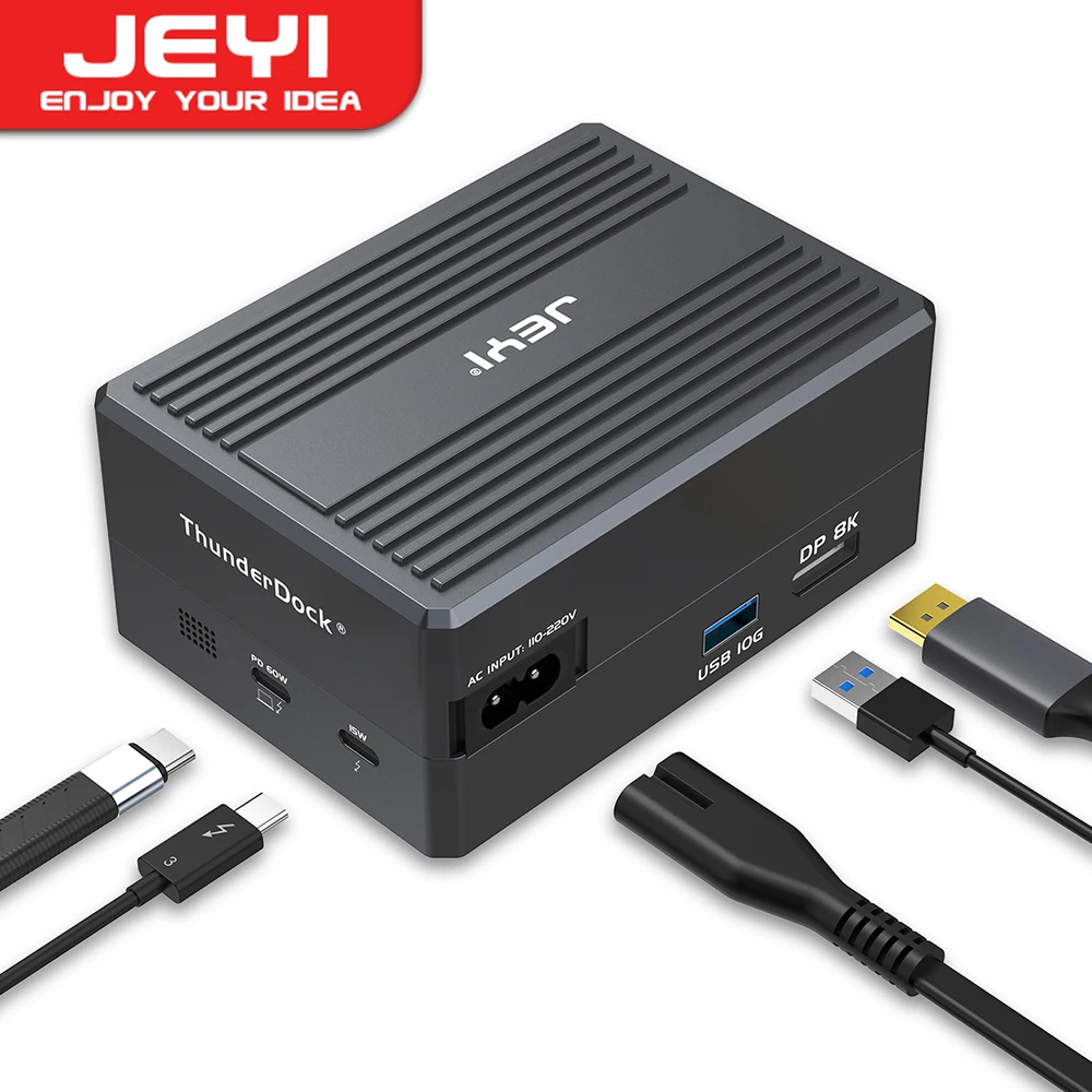 Док-станция JEYI GaN Thunderbolt 3, двойная док-станция JEYI 8 в 1 Thunderbolt 3 с расширением NVMe M.2, 8K DP, 60W PD, USB-A 10 Гбит /с