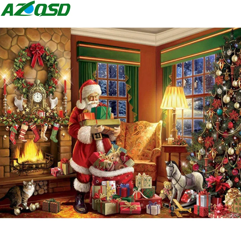 AZQSD Картина по номерам Рождество На холсте Акриловая картина ручной работы по номерам Санта Клаус Домашний декор в рамке 40x50 см Подарок