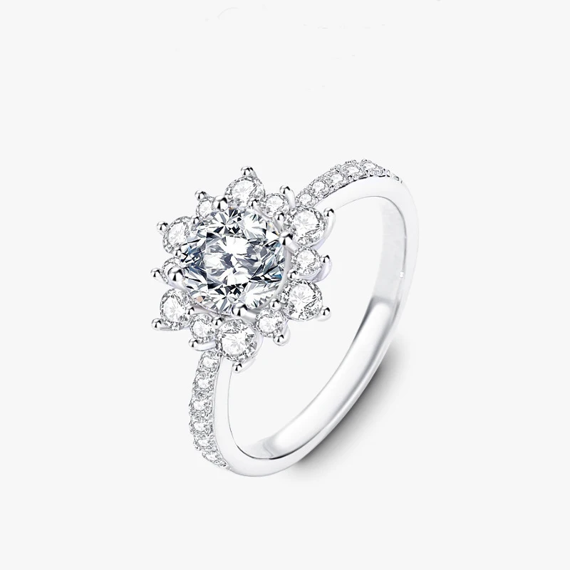 Кольцо с Солнечным Цветком из Стерлингового Серебра 925 пробы, Роскошное кольцо с муассанитом, Обручальное кольцо с муассанитом D-цвета
