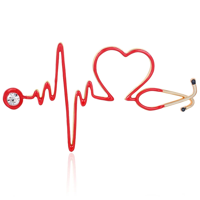 Любовь Сердце Стетоскоп Броши для Женщин Мужчин Кристалл Форма Сердцебиения Доктор Медсестра Ювелирная Брошь Значок