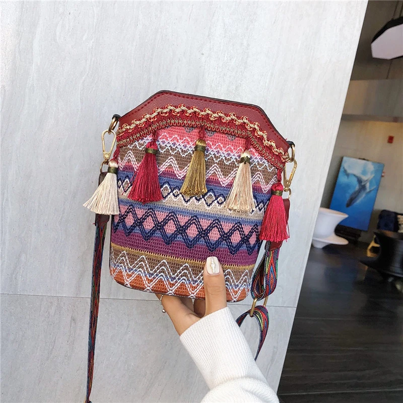 Новая высококачественная сумка через плечо, модная этническая сумка с кисточками, нишевая плетеная сумка на цепочке, популярная сумка через плечо