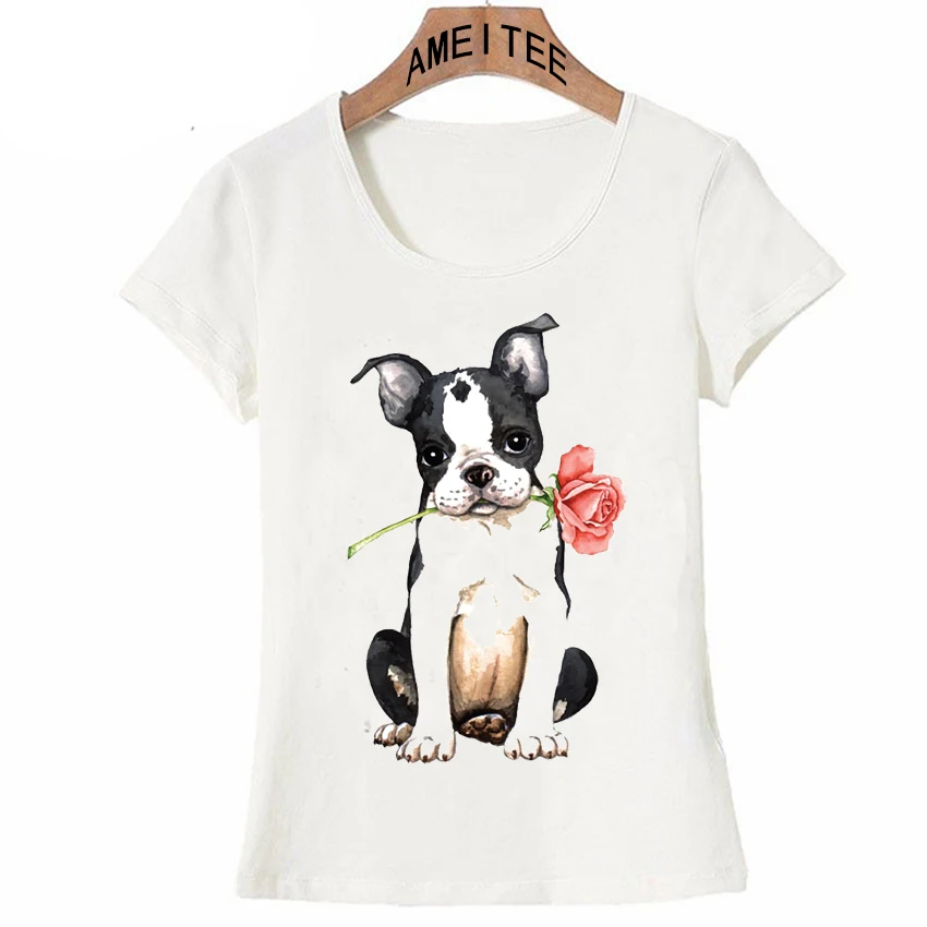 Новая футболка Valentine Rose Maiden, летняя женская футболка с забавным дизайном собаки Бостон-терьер, милые топы, милая повседневная женская футболка