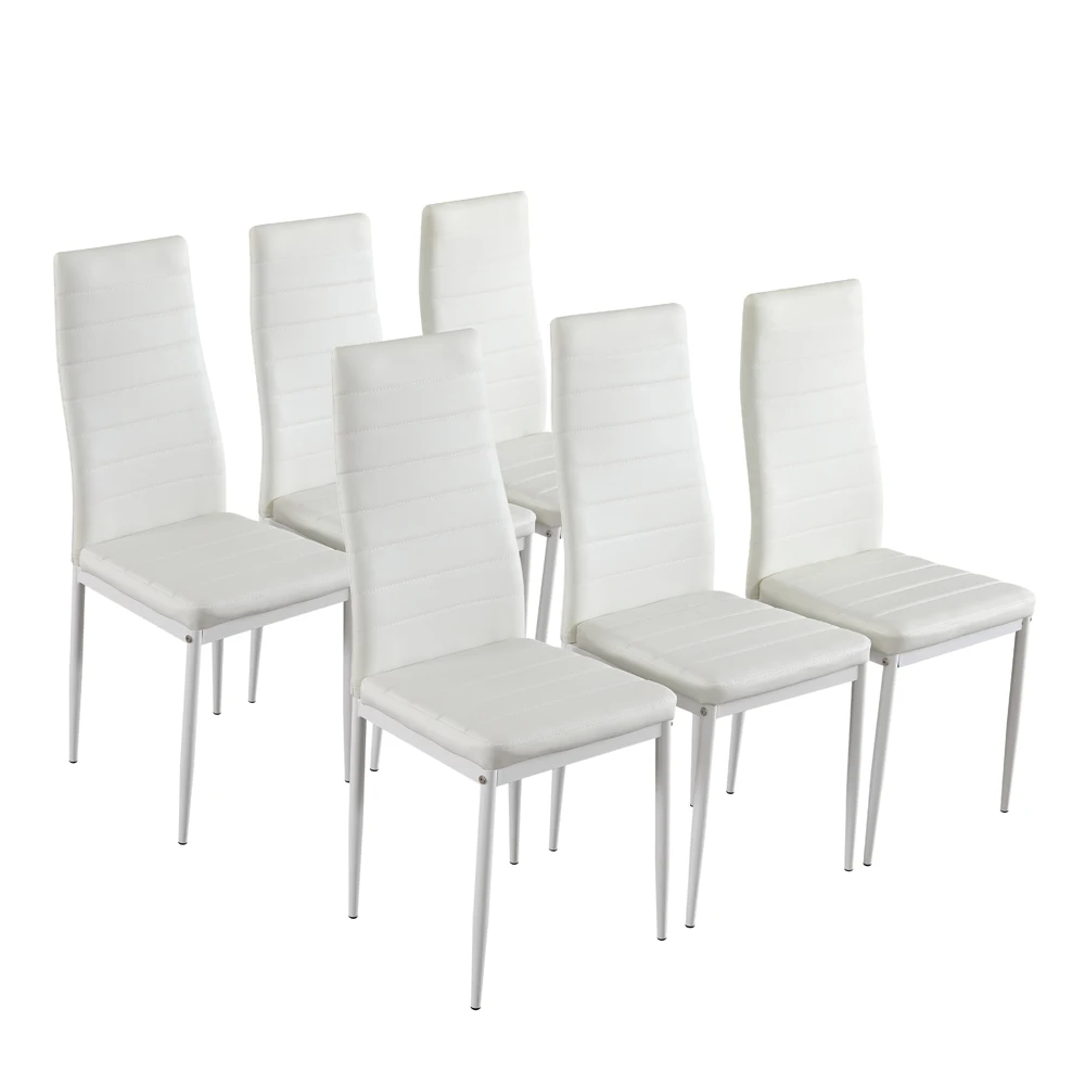 6шт Элегантных собранных обеденных стульев с зачистной текстурой и высокой спинкой B Белого цвета