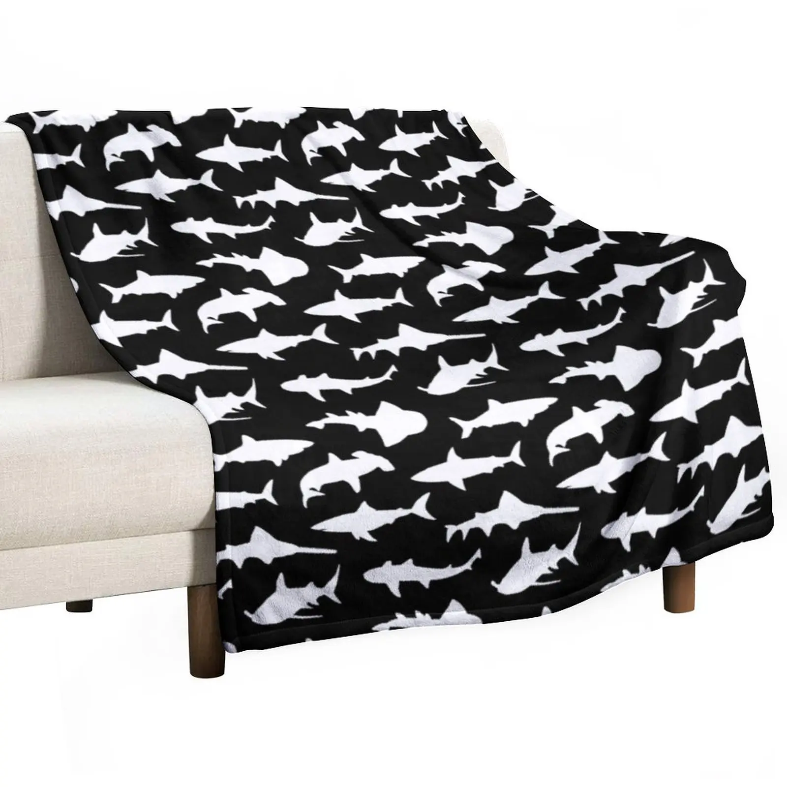 Одеяло с акулами на черном покрывале, милое одеяло, плед, плед для кровати
